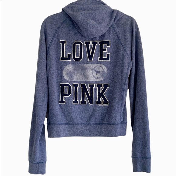 PINK Victorias Secret LOVE Hoodie Sweatshirt Zip Front. Blue Women’s large - Picture 12 of 12
